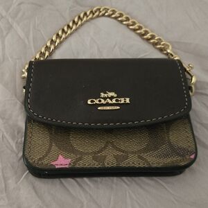 Coach Black and Brown Change Purse with Pink Accents